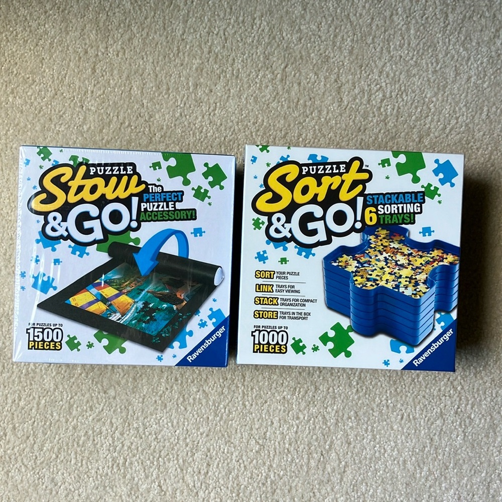 TWO Ravensburger Puzzle organizers. Sort trays and mat. New in packaging.